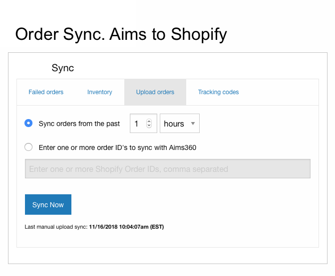 Ordr sync Aims360 to Shopify